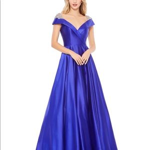 Mac Duggal Embellished Cap Sleeve V-Neck A-Line Gown 👗Sz 16 Cobalt Blue